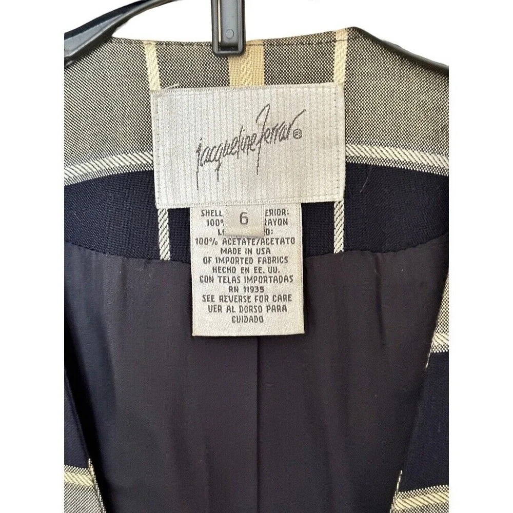 Jacquline ferrar Vintage 1980’s Rayon Navy/gray plaid Blazer jacket women’s Sz 6 - Picture 13 of 15